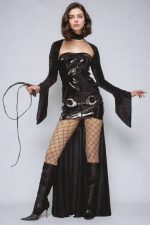 Costume dominatrix sexy avec robe, shrug et collier