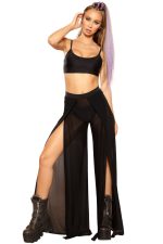 Pantalon mesh noir fendu style gitane