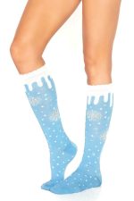 Chaussettes hautes motif flocons de neige bleu et blanc