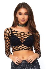 Crop top résille manches longues