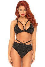 Ensemble lingerie métallisé à armatures et culotte taille haute