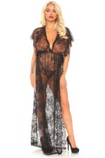 Ensemble lingerie kaftan dentelle noire avec string