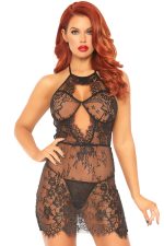 Chemise en dentelle cils noire et string assorti
