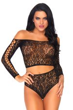Ensemble crop top sans couture à motifs et string taille haute