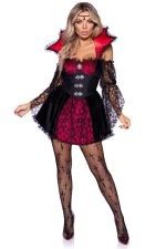Costume vampire victorien sexy en dentelle rouge et noire