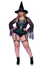 Costume sorcière grande taille cintré bustier vert