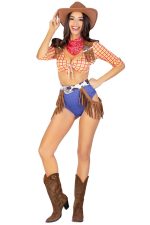 Costume cow-boy sexy 5 pièces avec gilet à franges