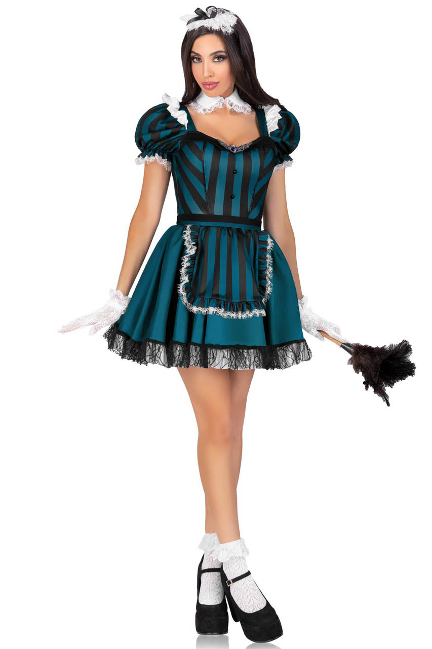 Costume soubrette hantée noire et turquoise