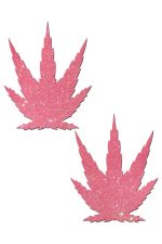 Cache-tétons en paillettes rose bubblegum feuilles