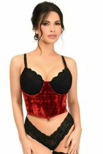 Corset serre-taille velours rouge à armatures