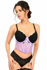 Corset dentelle transparent lavande à armatures
