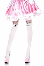 Collants opaques blancs motif lapin et empiècement transparent