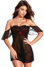 Nuisette drapée en mesh noir