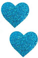 Cache-tétons cœur pailleté holographique turquoise