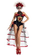 Costume La Muerta en velours noir et sequins dorés