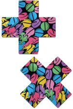 Cache-tétons cœurs disco noirs Pastease avec chaînes argentées