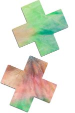 Cache-tétons pastel tie-dye arc-en-ciel en croix