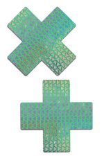 Cache-tétons verts holographiques triangle croisé