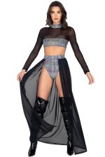 Top court métallisé à manches et bustier transparent