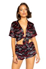Ensemble pyjama satiné imprimé lèvres