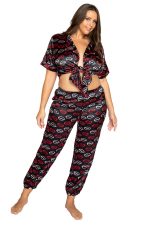 Pyjama satin grande taille imprimé lèvres