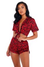 Pyjama satin cœur léopard