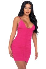 Robe courte froncée en mesh à bretelles spaghetti