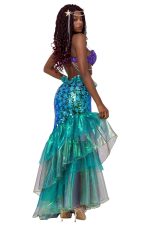 Costume sirène captivant bustier coquillage violet et jupe teal