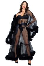 Robe glamour Hollywood en tulle et marabou