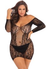 Chemise longue grande taille en dentelle et résille