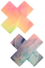 Pasties cache-tétons en velours tie-dye arc-en-ciel Double X