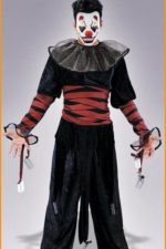 Costume clown d’asile avec masque PVC et lames factices