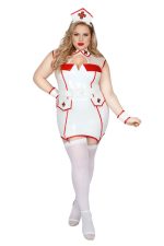 Costume infirmière grande taille en spandex blanc et rouge