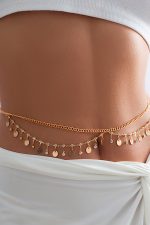 Ceinture chaîne de taille dorée croisée à pendeloques