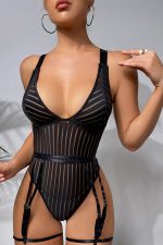 Body porte-jarretelles en tulle rayé grande taille