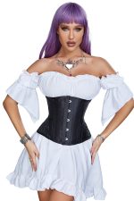 Gaine corset grande taille en satin noir à baleines acier