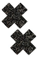 Cache-tétons noirs double X paillettes argentées
