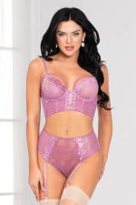 Ensemble lingerie dentelle florale à jarretelles