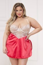 Babydoll glamour grande taille en satin et dentelle
