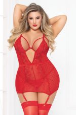 Chemise romantique rouge grande taille avec string