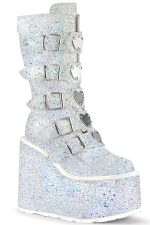 Bottes plateforme blanche mi-mollet pailletée