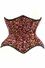 Corset serre-taille paillettes rose coupe courbes