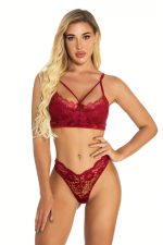 Bustier cage en dentelle cils avec string assorti