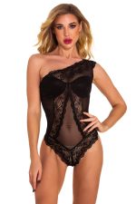 Body sexy en dentelle et mesh asymétrique
