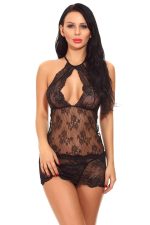 Nuisette en dentelle florale et mesh à découpe bustier