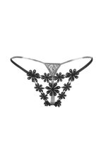 String ouvert noir à appliques marguerite