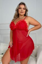 Nuisette rouge grande taille en tulle rose