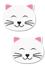 Cache-tétons Happy chat blanc