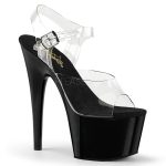 Sandales talons aiguilles transparentes et noires à bride cheville