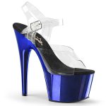 Escarpins transparents bleus à bride cheville 7 pouces